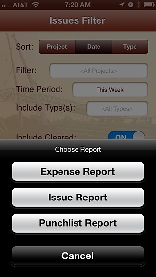 Filter Report Action Menu