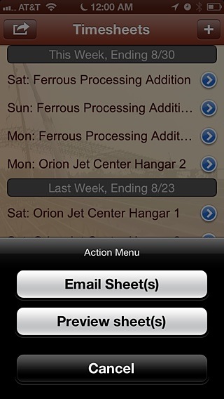 Timesheets Action Menu