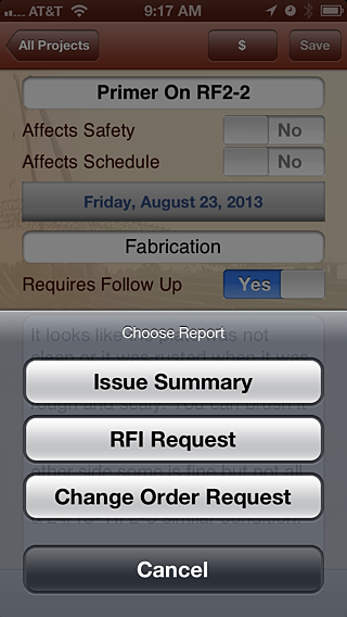 Issue Action Menu Screenshot