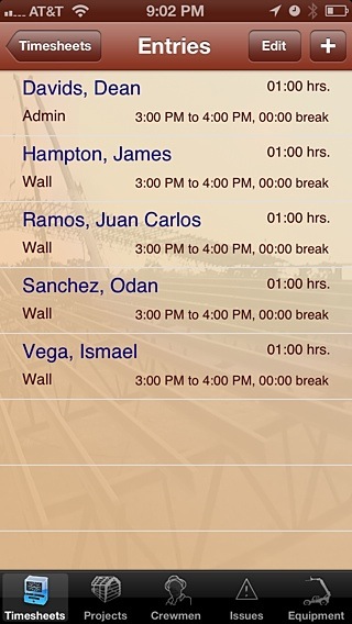 Time Entries List